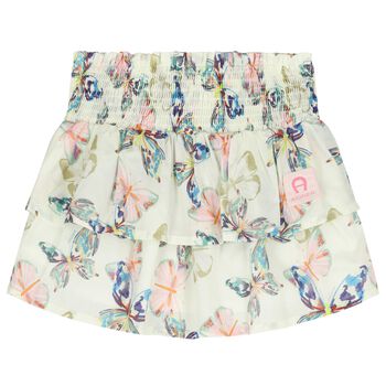 Girls Ivory Butterflies Logo Skirt