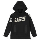Boys Black Logo Hooded Top, 1, hi-res