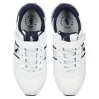 Boys White & Navy Blue Logo Trainers, 1, hi-res