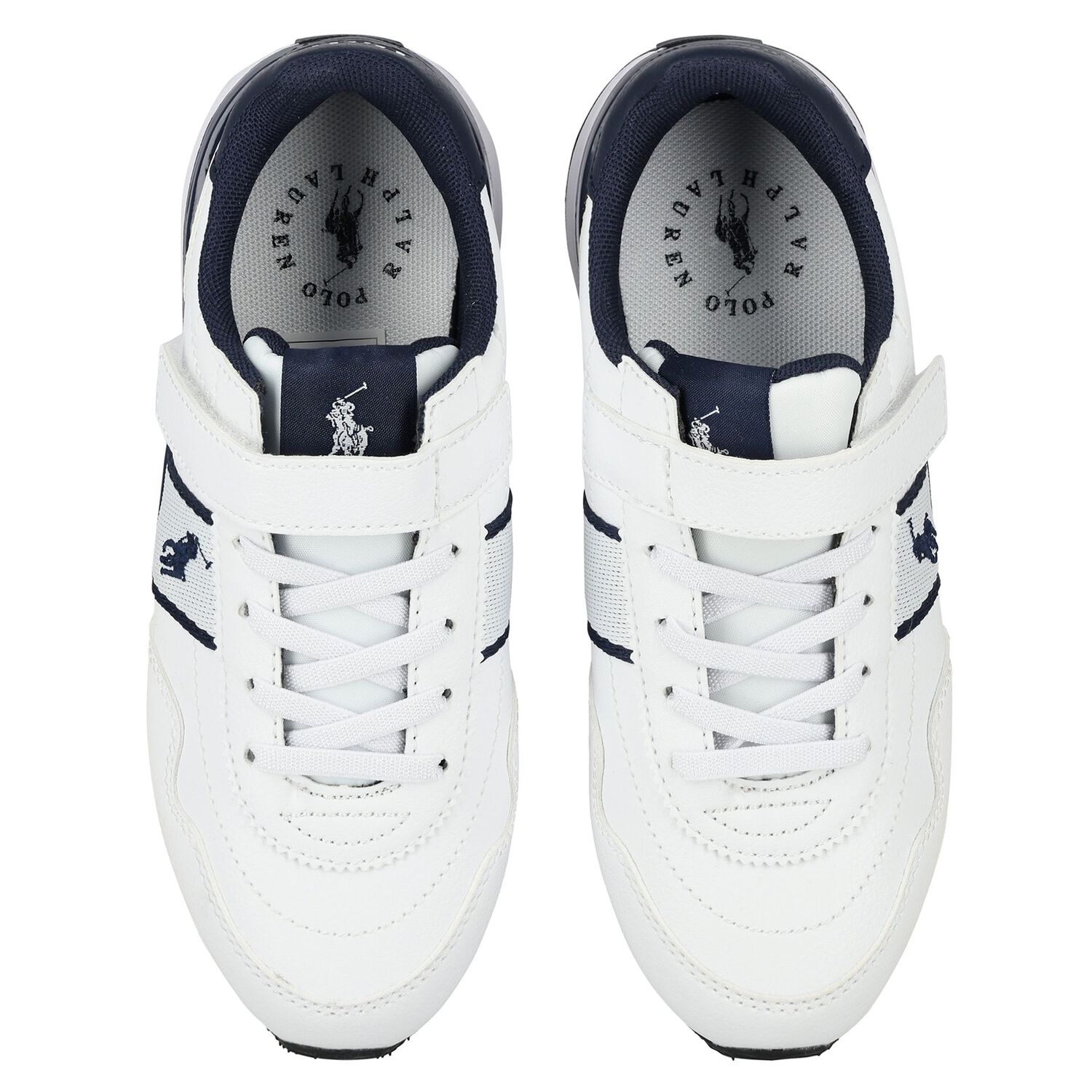 Boys White & Navy Blue Logo Trainers, 1, hi-res