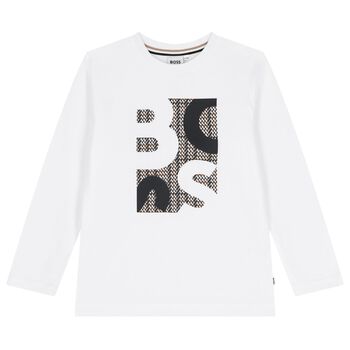 Boys White Logo Long Sleeve Top