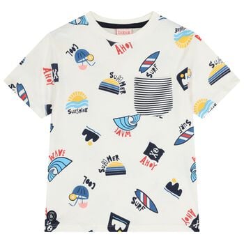 Boys Ivory Striped Pocket T-Shirt