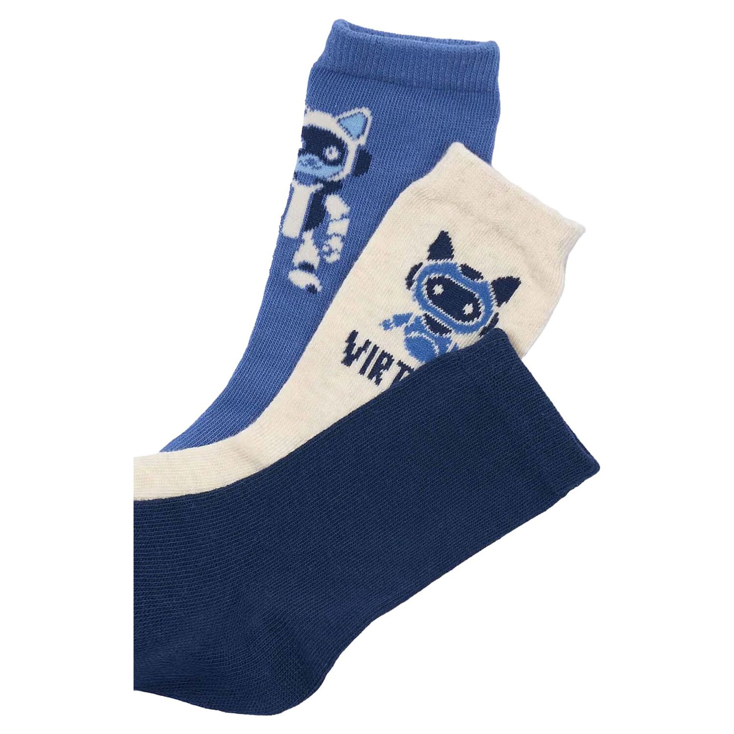Boys Blue, Ivory & Navy Blue Robot Socks ( 3-Pack ) , 1, hi-res