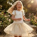 Girls Ivory & Gold Logo Dress, 1, hi-res