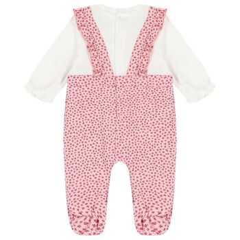 Baby Girls White & Pink Logo Babygrow