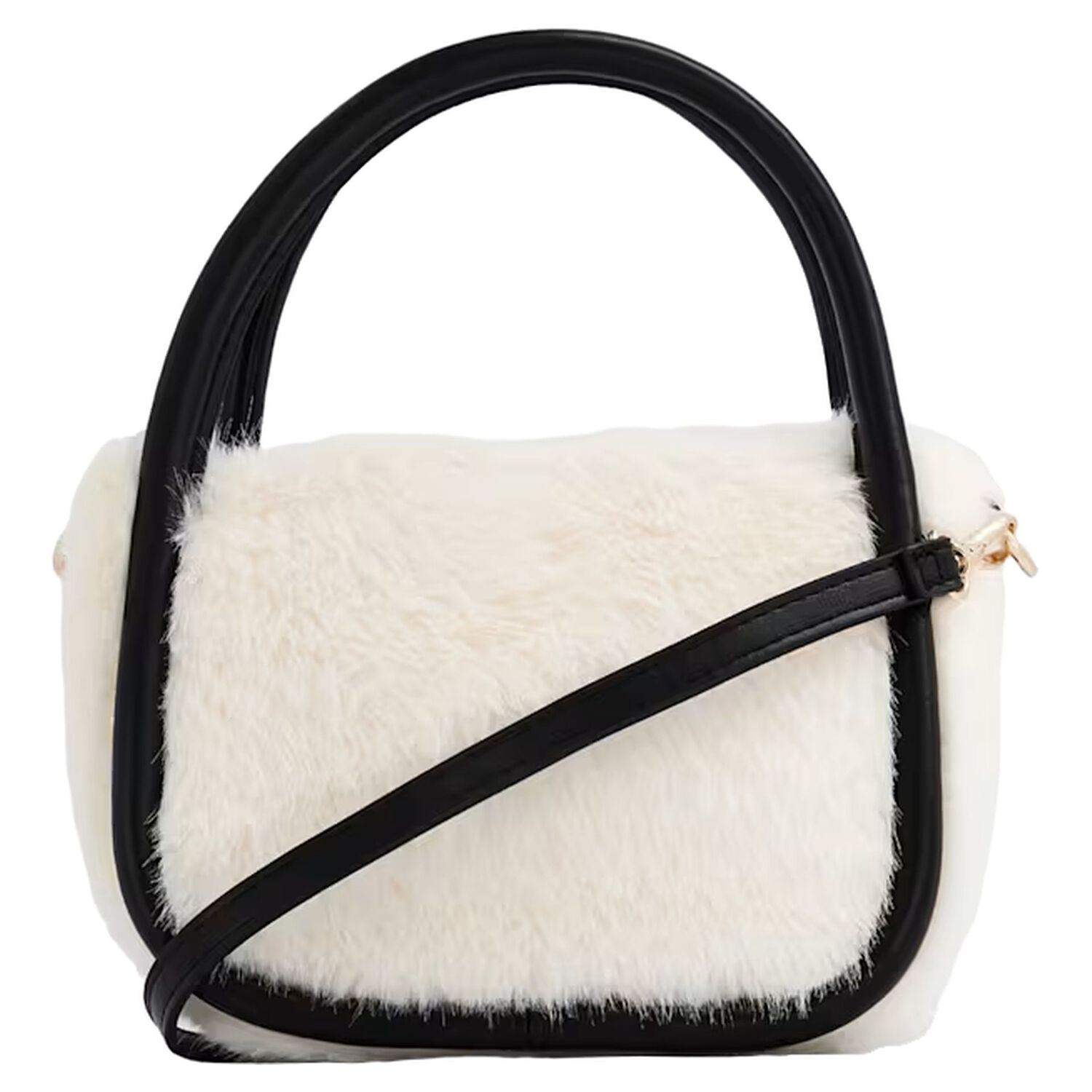 Girls Ivory & Black Faux Fur Handbag ( 13cm ), 2, hi-res