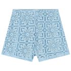 Girls Blue Floral Lace Shorts, 1, hi-res