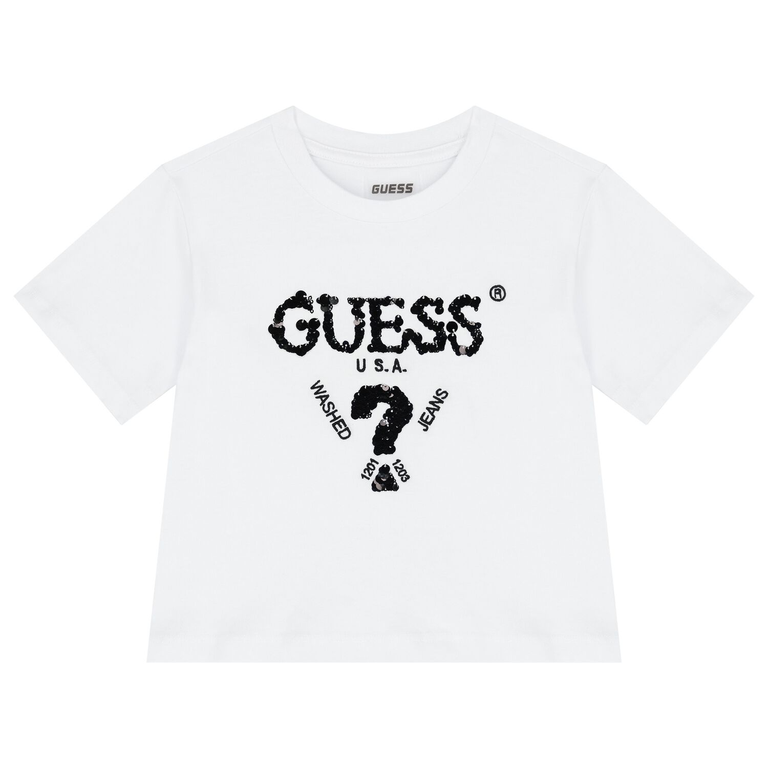 Girls White Logo Sequin T-Shirt, 1, hi-res