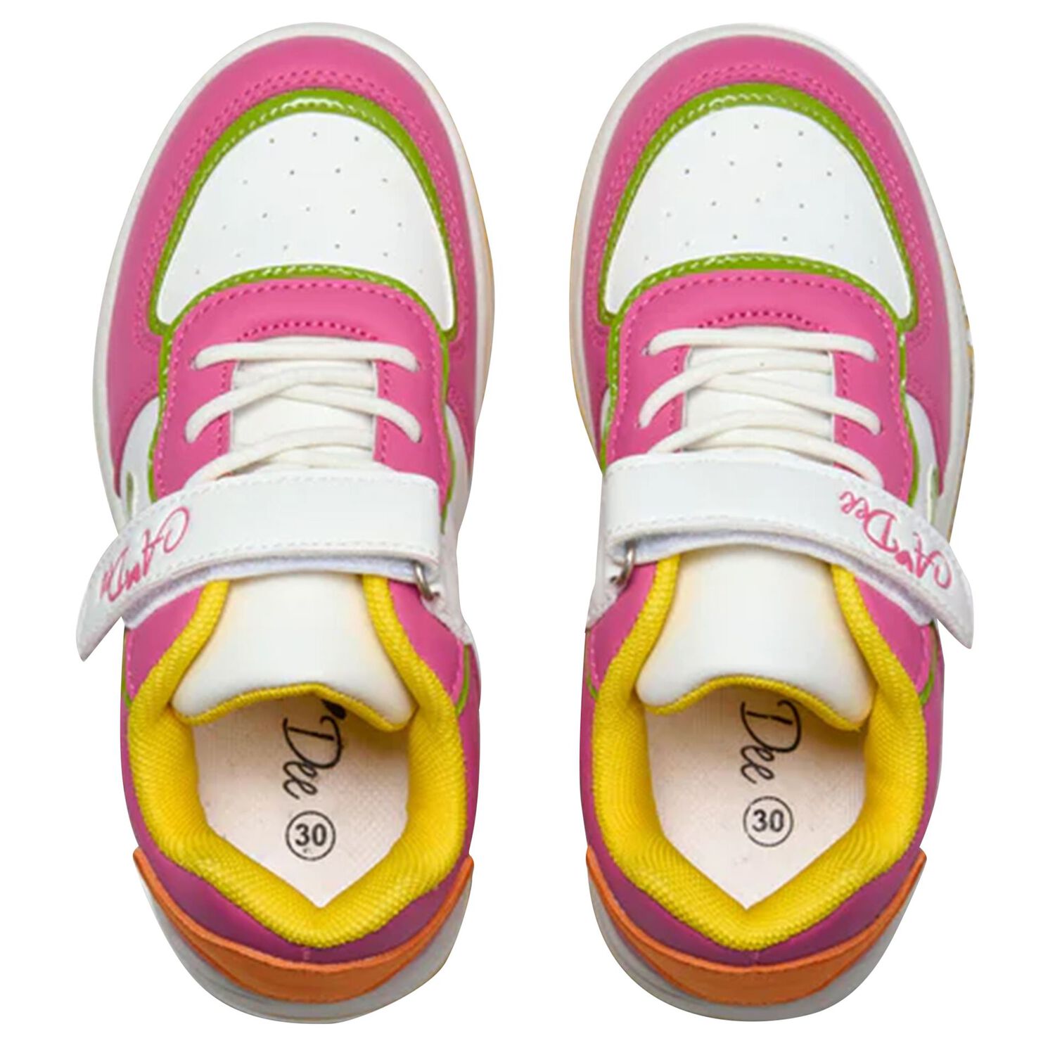 Girls White & Pink Heart Trainers, 2, hi-res