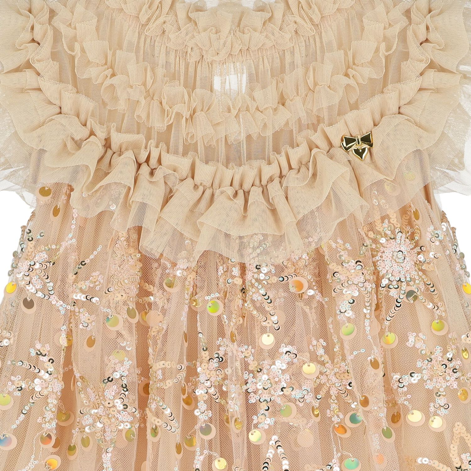 Girls Gold Embellished Tulle Dress, 1, hi-res