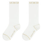 Girls White & Gold Logo Socks, 1, hi-res