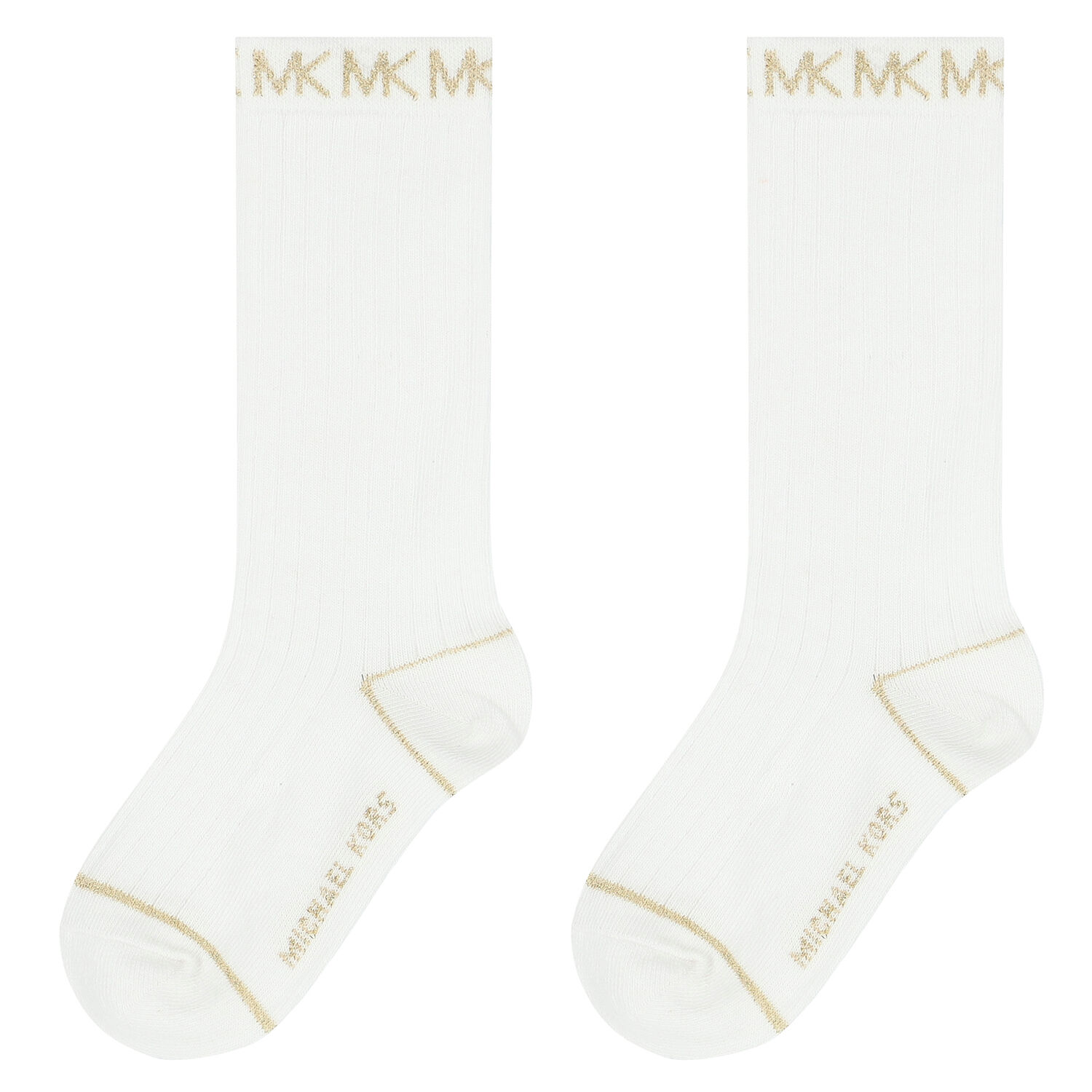 Girls White & Gold Logo Socks, 1, hi-res