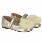 Girls Gold Fur Leather Shoes, 1, hi-res