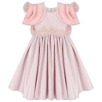 Girls Mirana Pink 3D Rose Sleeve Tulle Dress