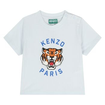 Younger Boys Blue Tiger Logo T-Shirt