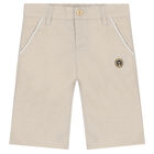 Boys Beige Logo Shorts, 1, hi-res