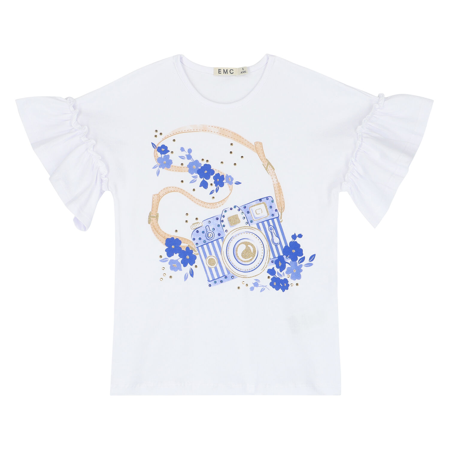 طقم شورت باللون الأبيض والأزرق للبنات, 1, hi-res