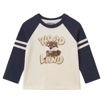 Younger Boys Ivory & Navy Blue Long Sleeve Top