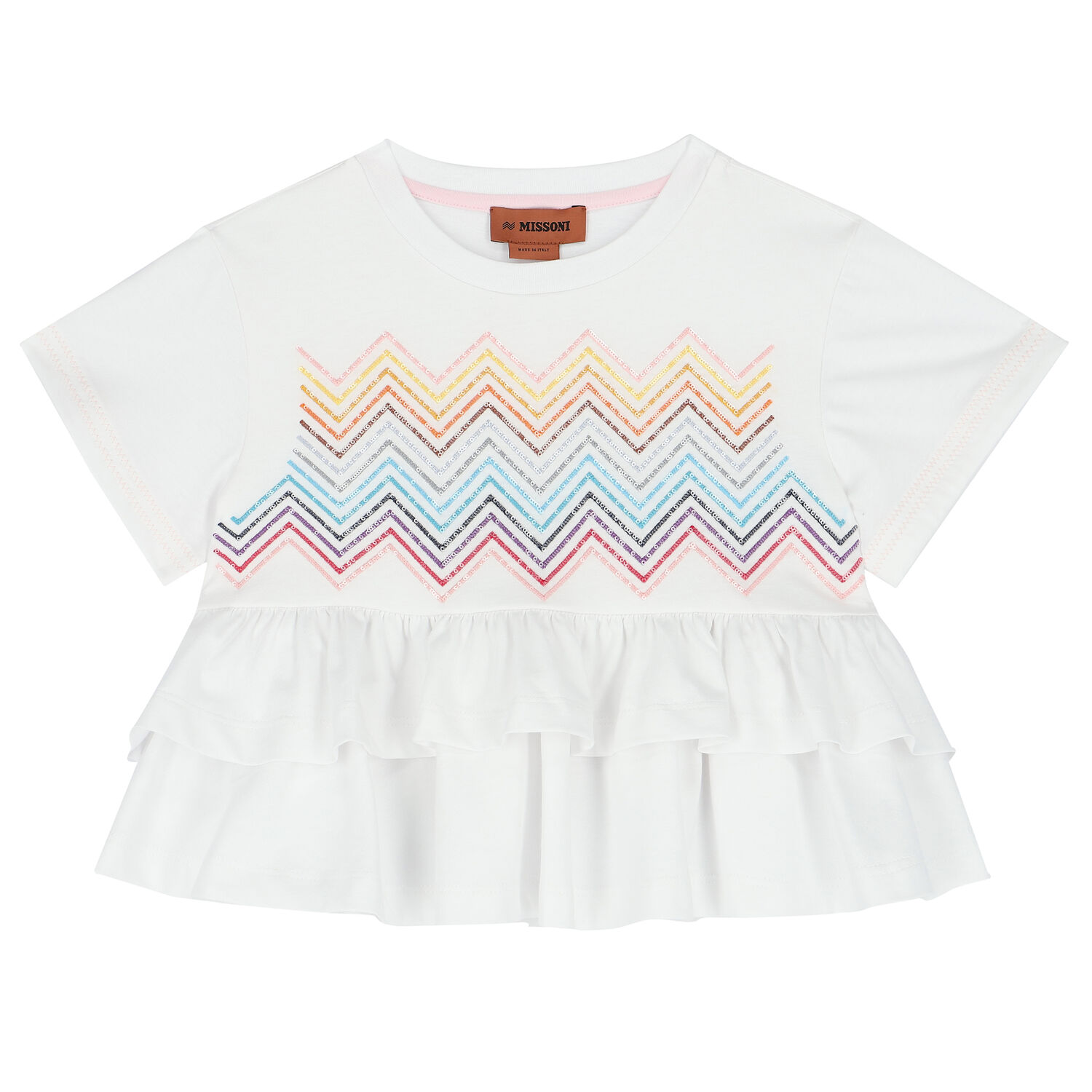 Girls White Zigzag T-Shirt, 1, hi-res image number null
