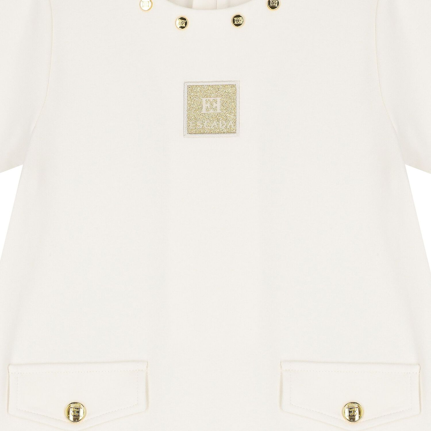 Younger Girls Ivory Logo Pleated Dress, 1, hi-res