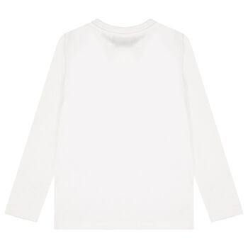 White Teddy Bear Logo Long Sleeve Top
