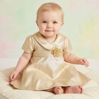 Baby Girls Gold Flower Satin Dress, 1, hi-res
