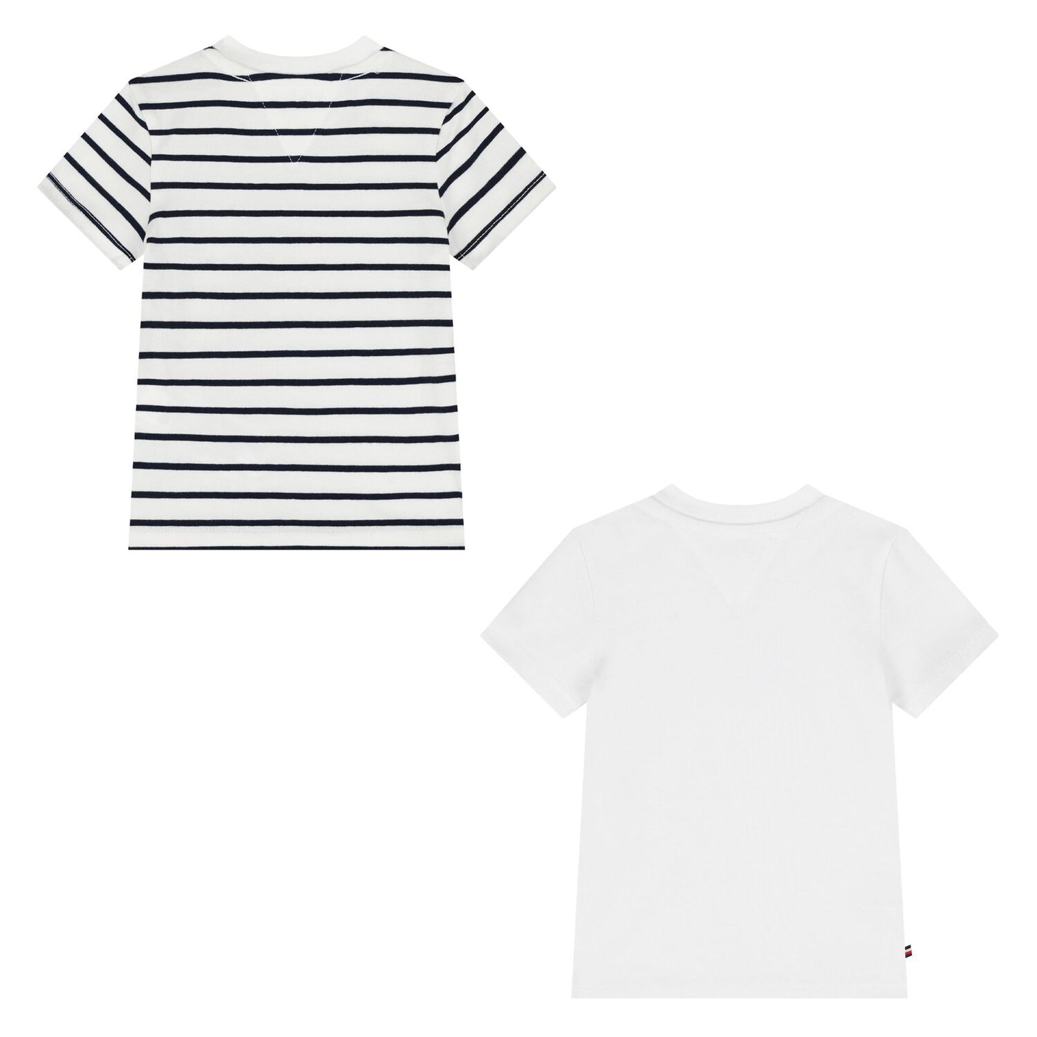 Younger Boys White & Ivory Striped Logo T-Shirts (2 Pack), 1, hi-res
