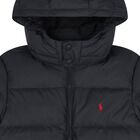 Boys Black Logo Puffer Jacket, 1, hi-res