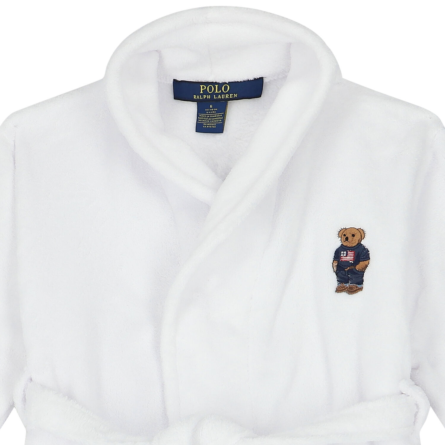 Boys White Polo Bear Bathrobe, 1, hi-res