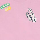 توب باكمام طويلة بالشعار باللون الوردي للبنات, 1, hi-res