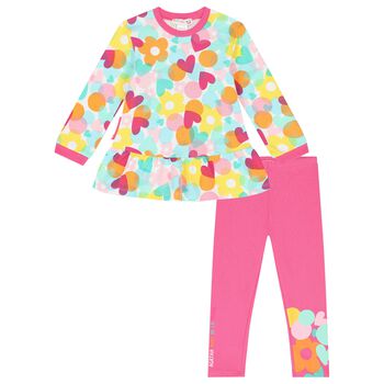 Girls White & Pink Heart Leggings Set