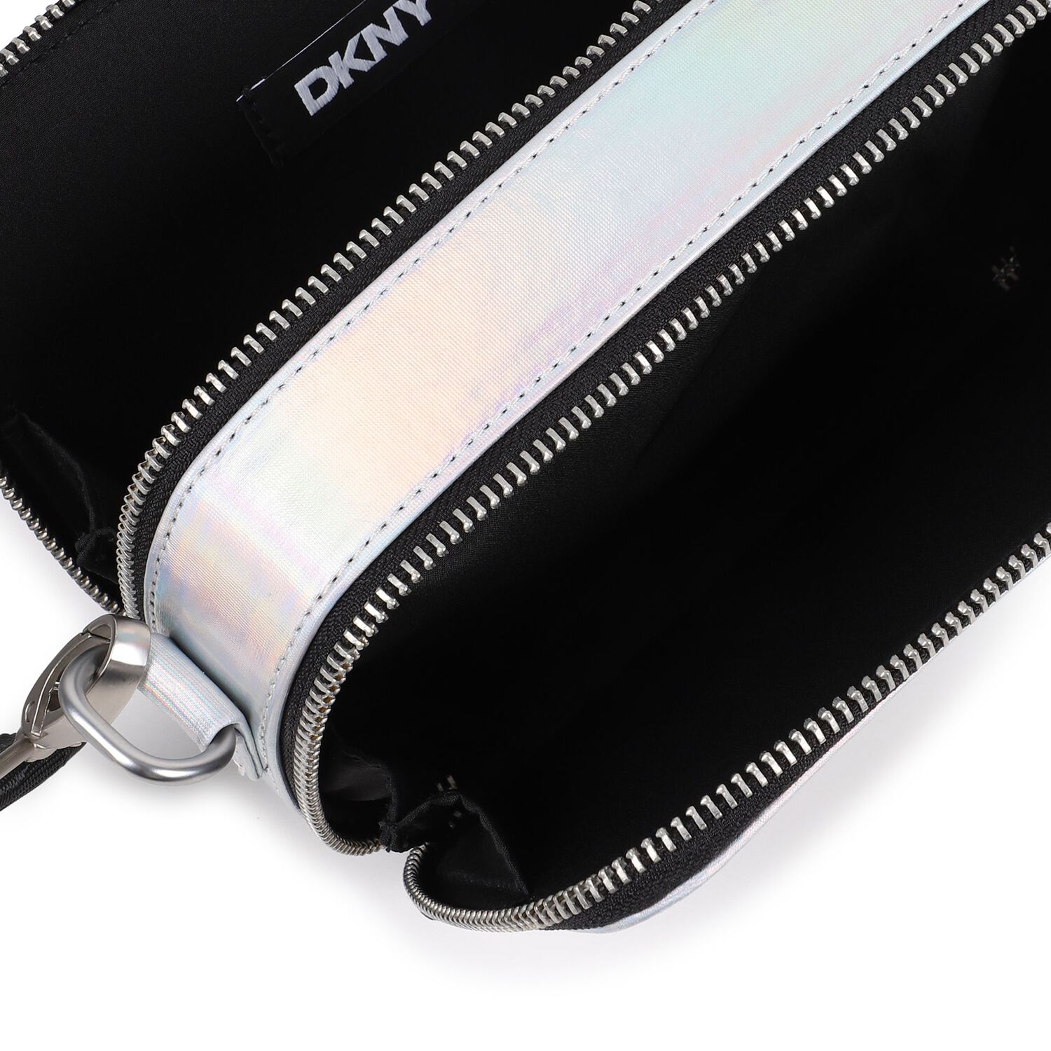 Girls Metallic Silver Logo Handbag, 1, hi-res