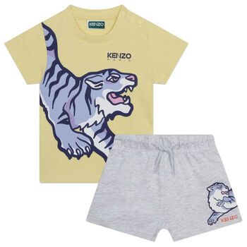 Younger Boys Yellow & Grey Logo Short Set