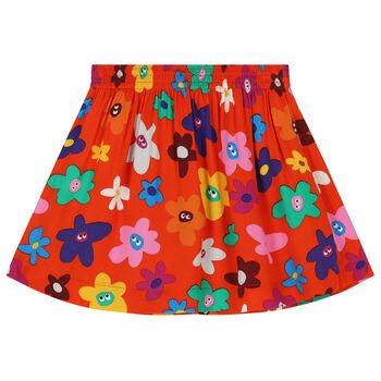 Girls Orange Floral Skirt