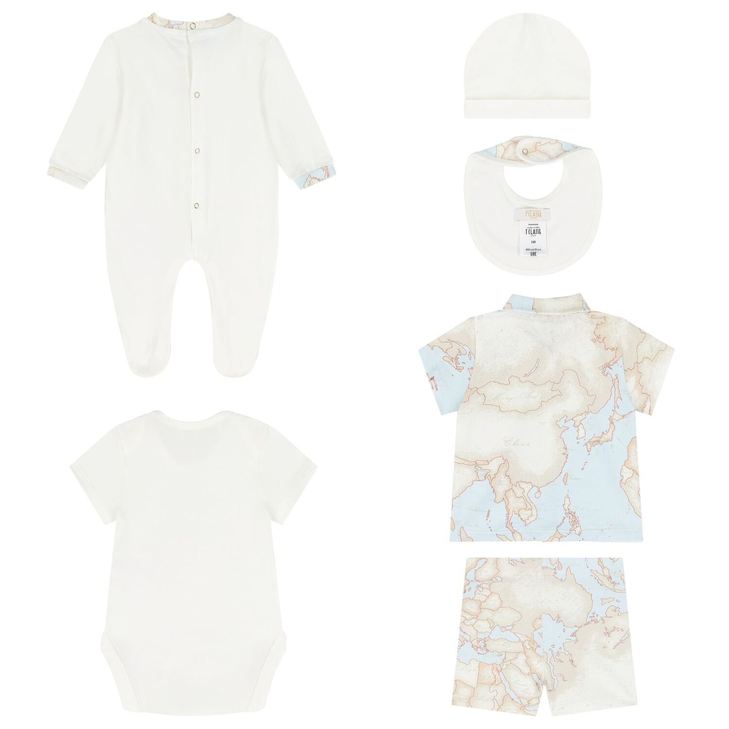 Baby Boys Blue & Ivory Geo Map Babygrow Gift Set, 1, hi-res