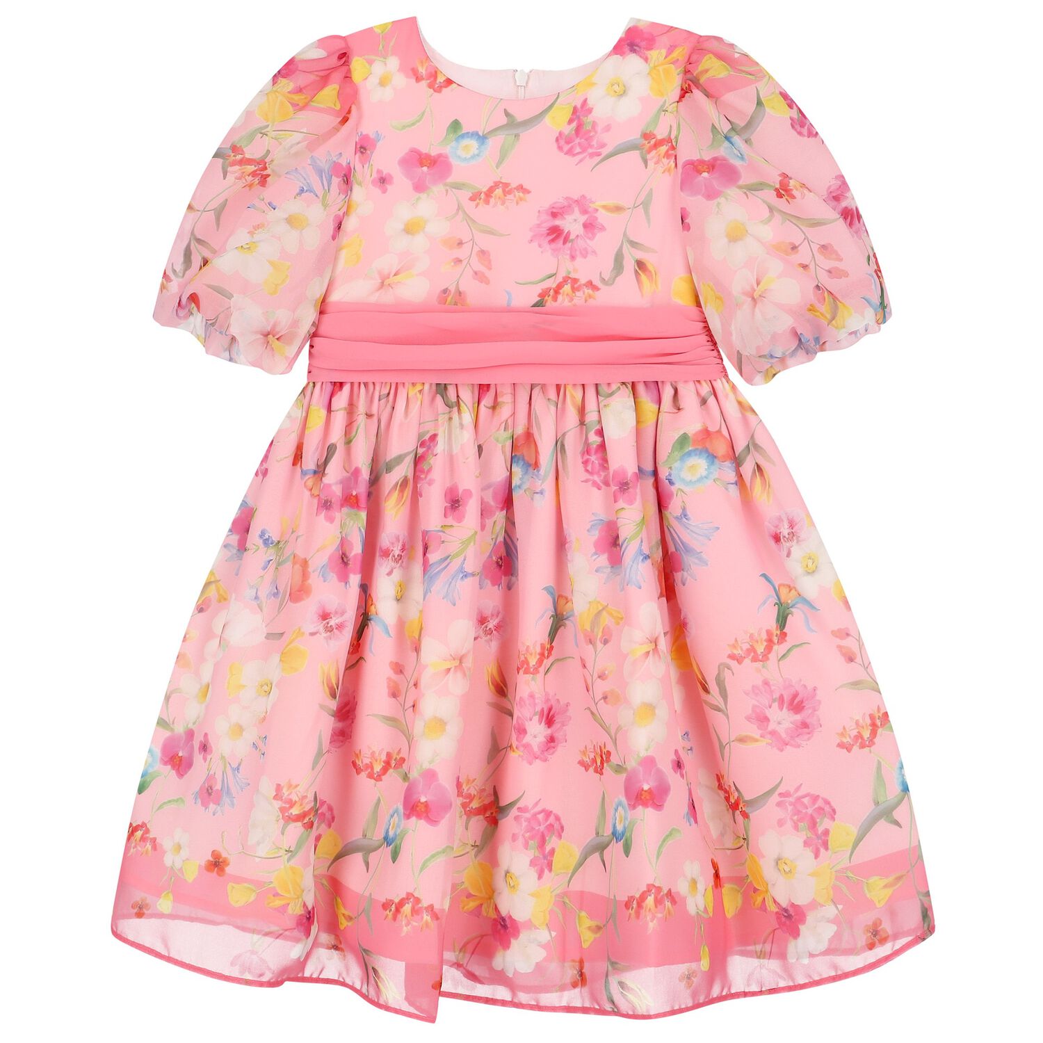 Girls Pink Floral Chiffon Dress, 2, hi-res image number null