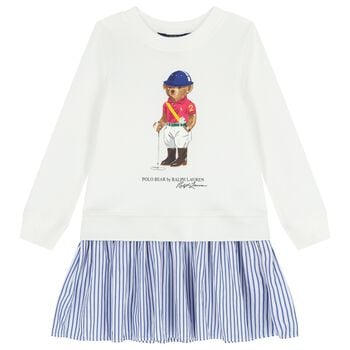 Girls White Polo Bear Dress 