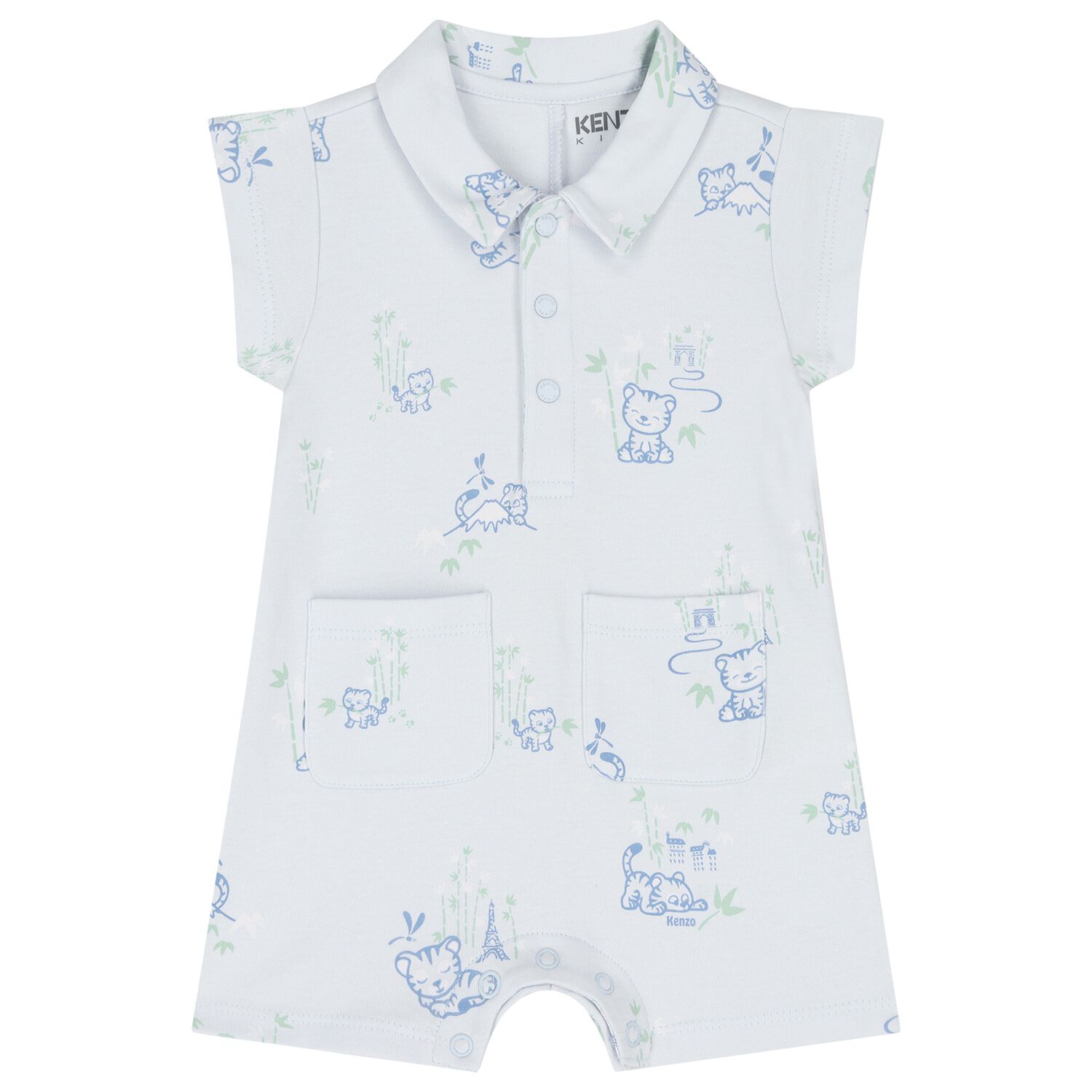 Baby Boys Blue Tiger Romper, 1, hi-res
