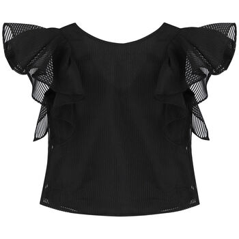 Girls Black Logo Organza Top