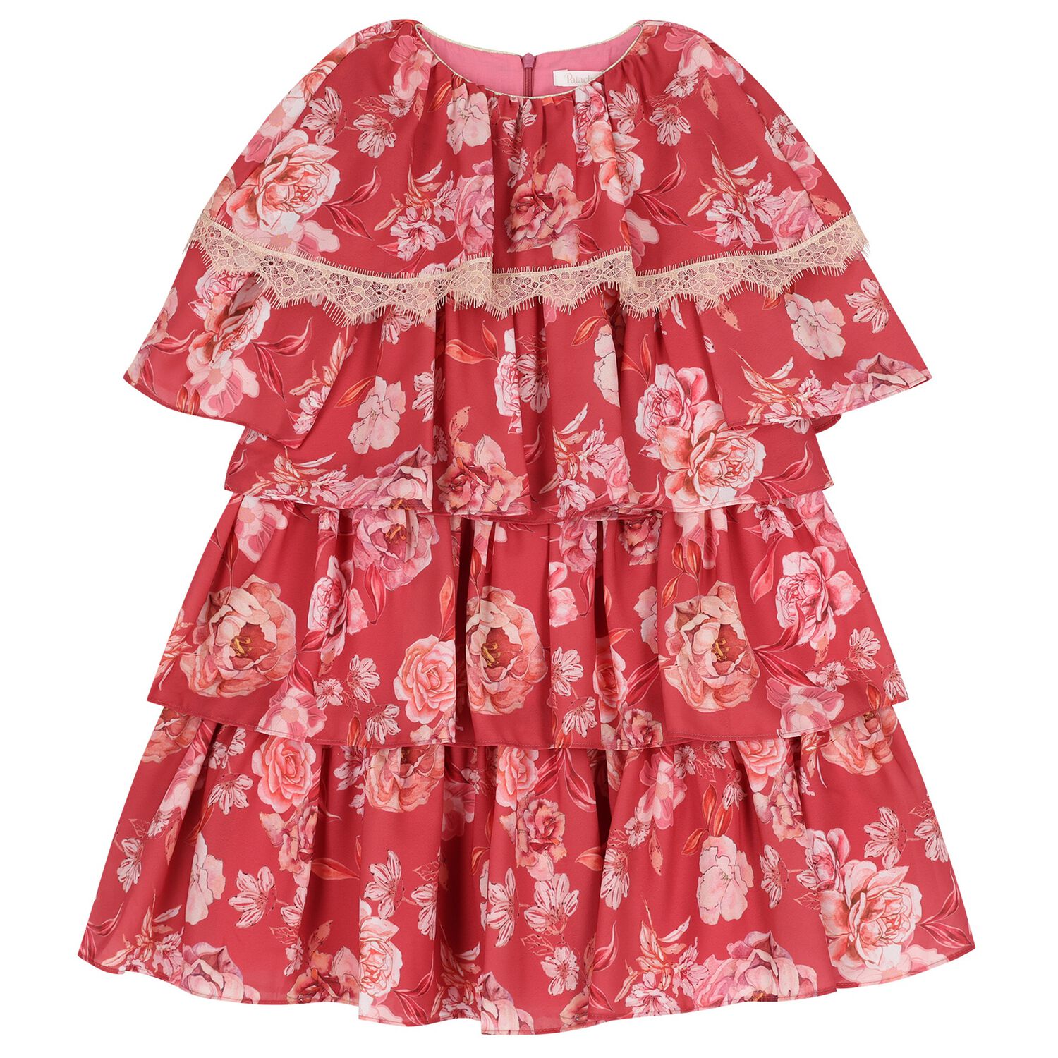 Girls Pink Floral Chiffon Dress, 2, hi-res