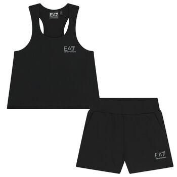 Girls Black Logo Shorts Set