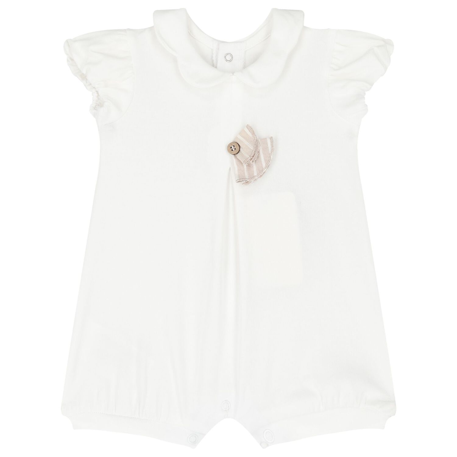 طقم ملابس نوم قطنية للبنات الصغار باللونين البيج والأبيض (قطعتان), 2, hi-res