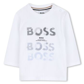 Younger Boys White Logo Long Sleeve Top