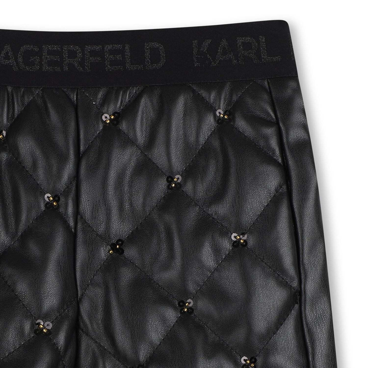 Girls Black Quilted Faux Leather Shorts, 1, hi-res