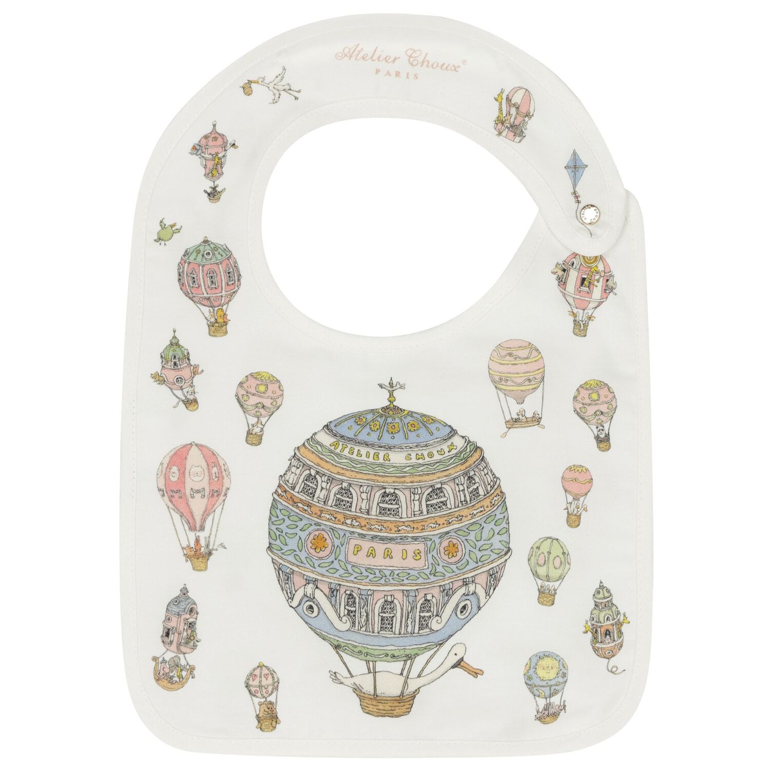 Ivory Hot Air Balloon Baby Bib, 1, hi-res