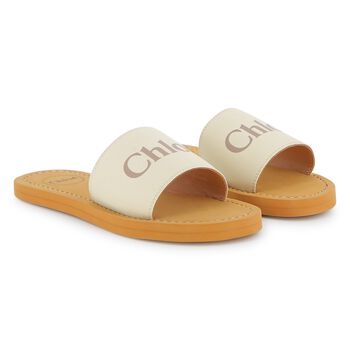 Girls Mini Me Ivory & Beige Logo Sliders