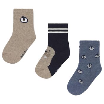 Younger Boys Beige, Navy & Blue Socks ( 3-Pack )
