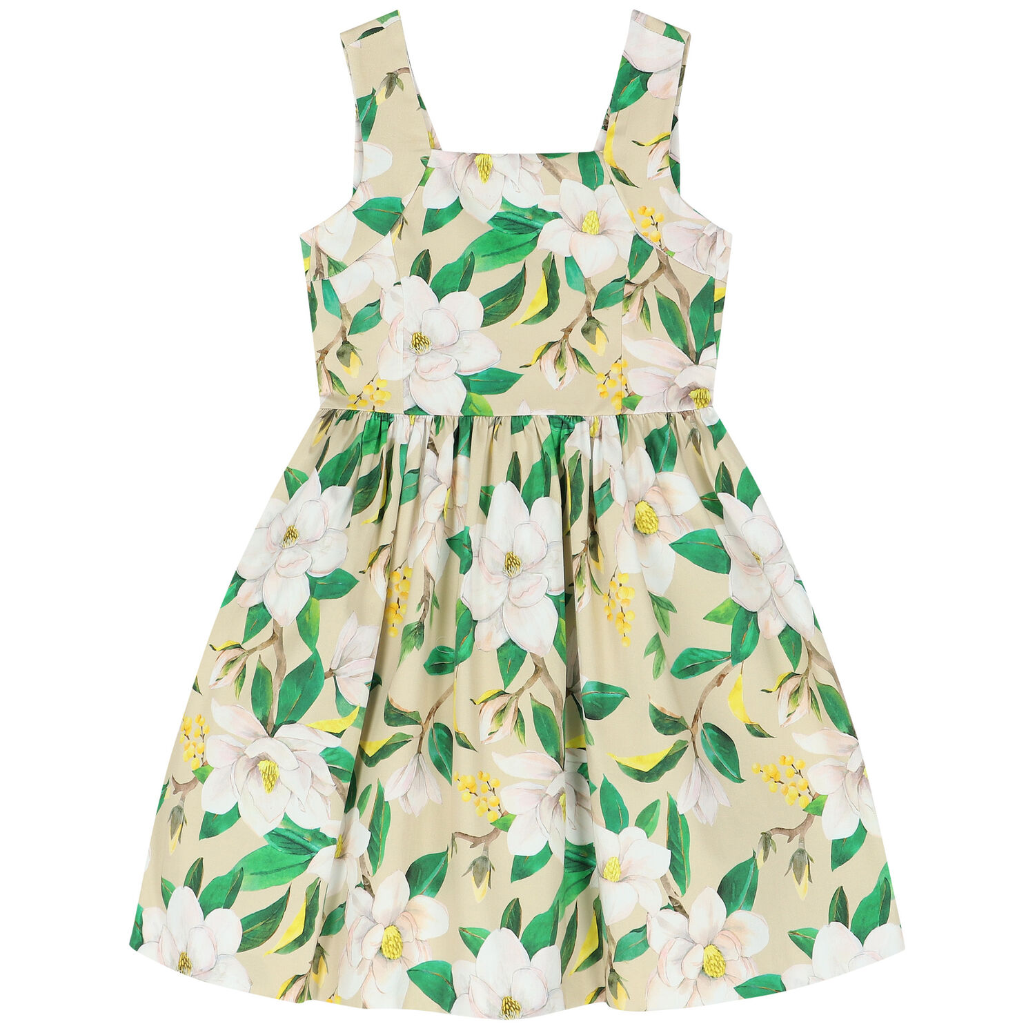 Girls Beige & Green Floral Dress, 1, hi-res image number null