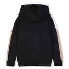 Boys Black Logo Hooded Zip Up Top, 1, hi-res