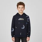 Boys Navy Blue Space Hooded Top, 1, hi-res